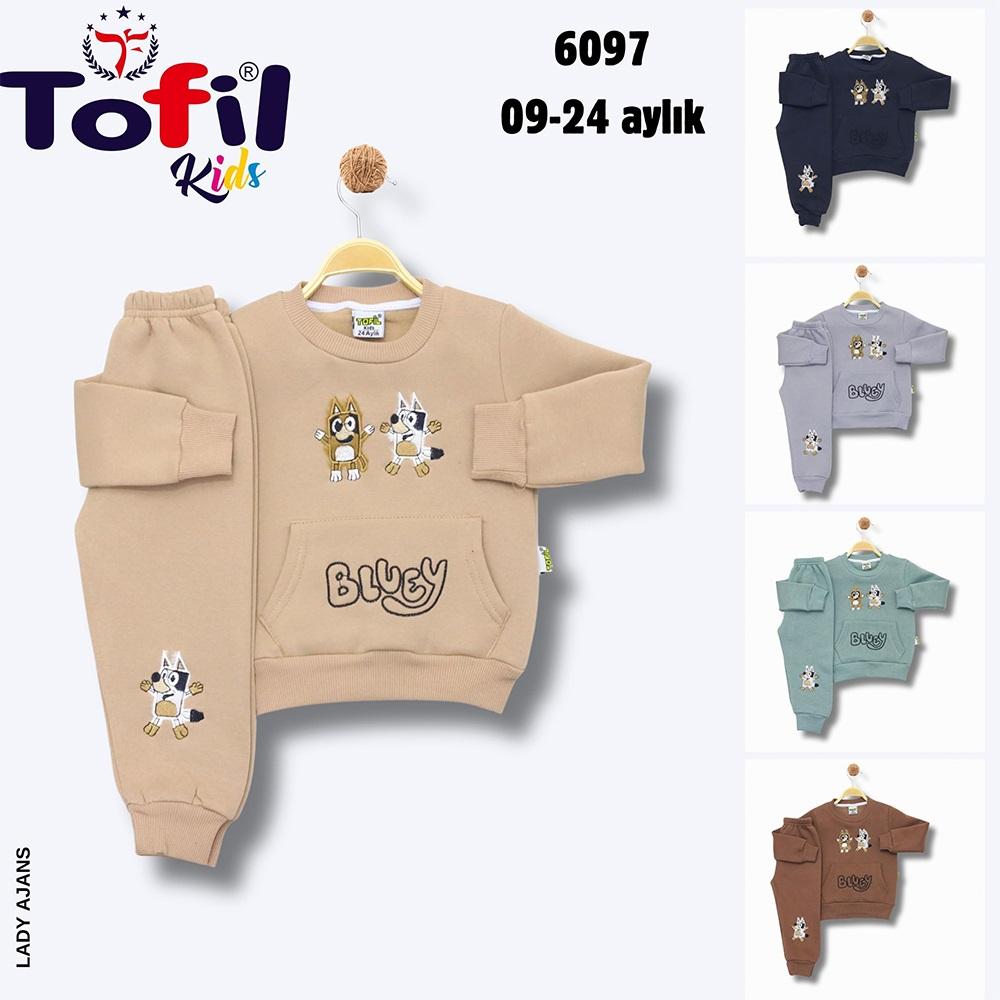 Tofil 6097 Erkek Çocuk 3 İp Cepli Peluş Bluey Nakışlı Takım 9-24 Ay
