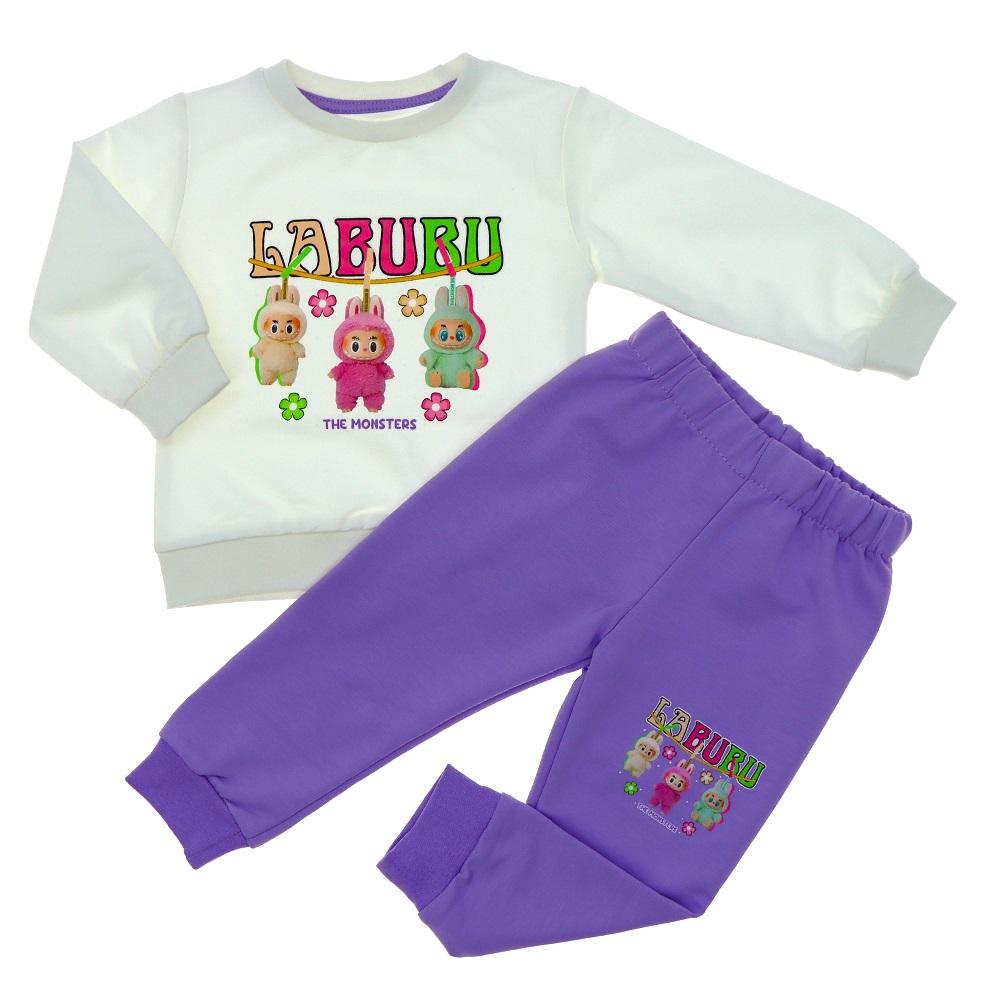 Bambu Kids 730 Kız Çocuk 2 İplik Labubu Baskılı Sıfır Yaka Takım 1-4 Yaş