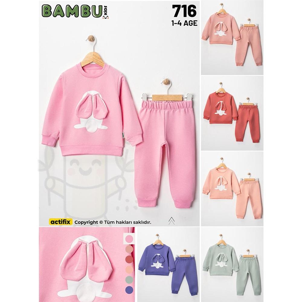 Bambu Kids 716 Kız Çocuk 2 İplik Tavşanlı Sıfır Yaka Takım 1-4 Yaş