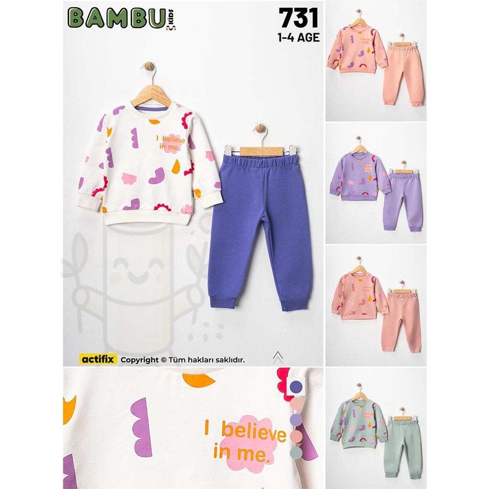 Bambu Kids 731 Kız Çocuk 2 İplik İ Believe İn Me Baskılı Sıfır Yaka Takım 1-4 Yaş