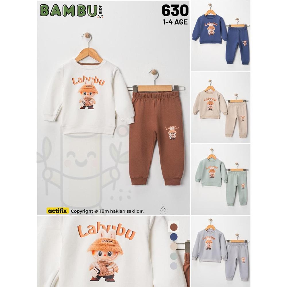 Bambu Kids 630 Erkek Çocuk 2 İplik Labubu Baskılı Sıfır Yaka Takım 1-4 Yaş