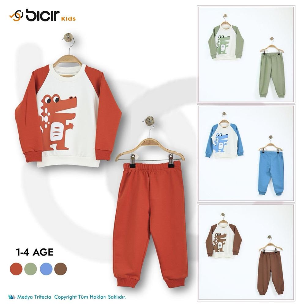 Bıcır Kids Erkek Çocuk 2 İp Dinosor Baskılı Takım 1-4 Yaş