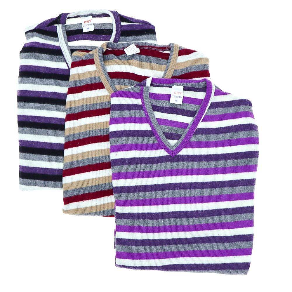 Bayan Kalın Çizgili V Yaka Raporlu Anne Badisi M-2XL