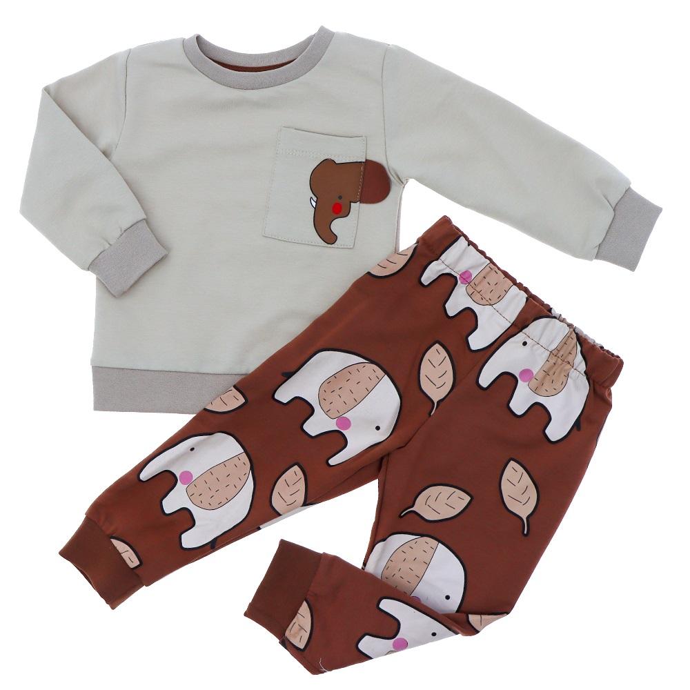 Bambu Kids 609 Erkek Çocuk 2 İplik Fil Baskılı Sıfır Yaka Takım 1-4 Yaş