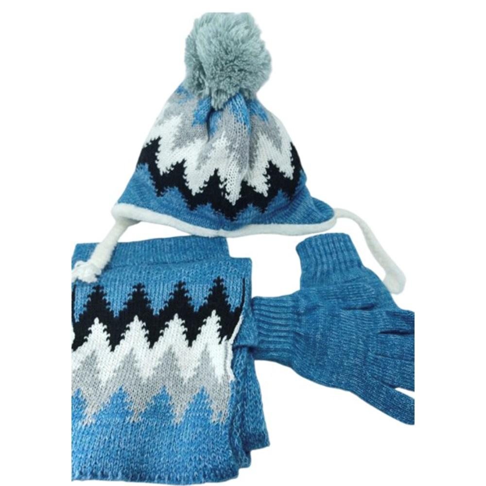 Cemal Çocuk Welsoflu Triko Örme Desenli Bere Eldiven Atkı 3 Lü Takım 4-8 Yaş