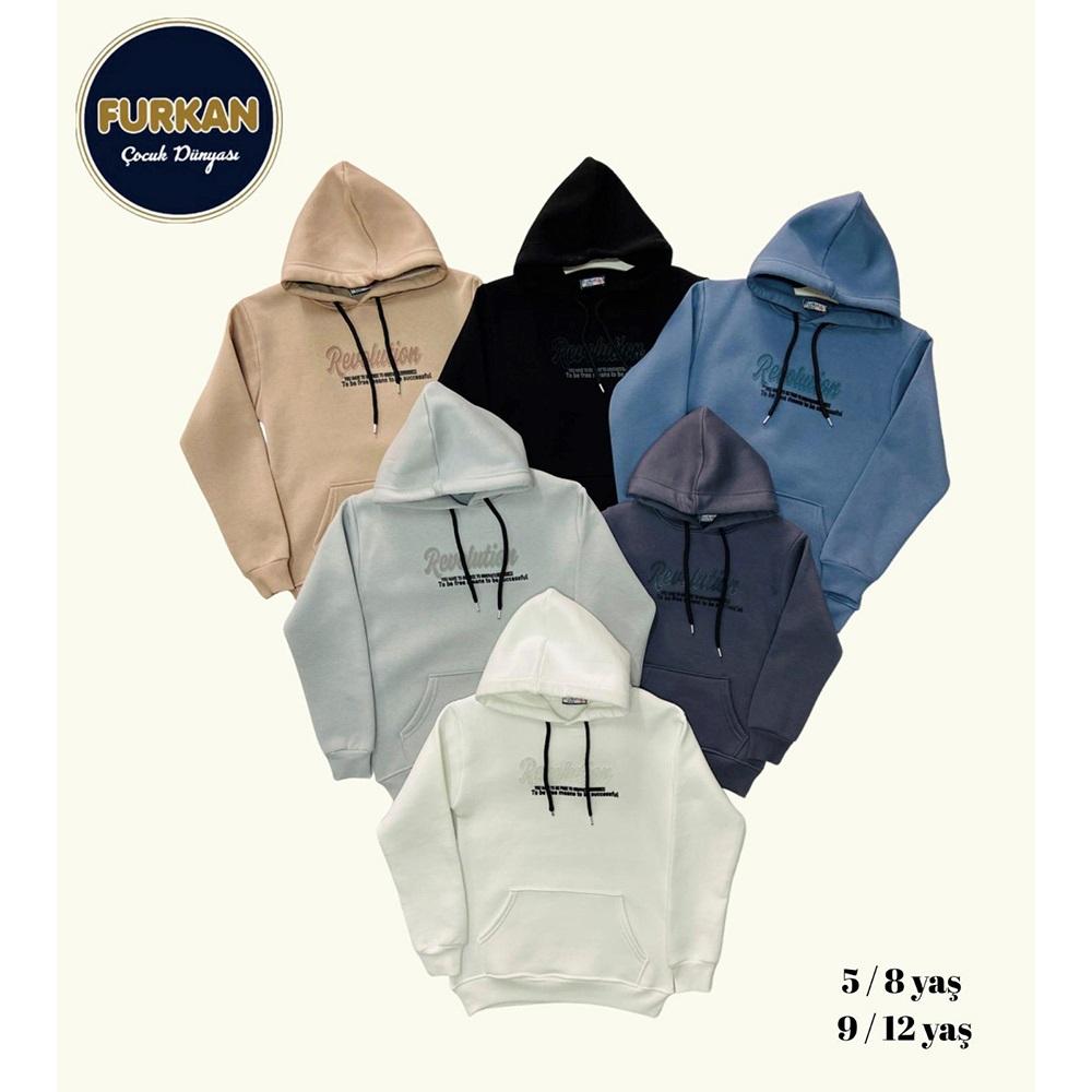 Furkan 8057 Erkek Çocuk 3 İplik Revolution Enjeksiyon Baskılı Kapşonlu Sweat 13-16 Yaş