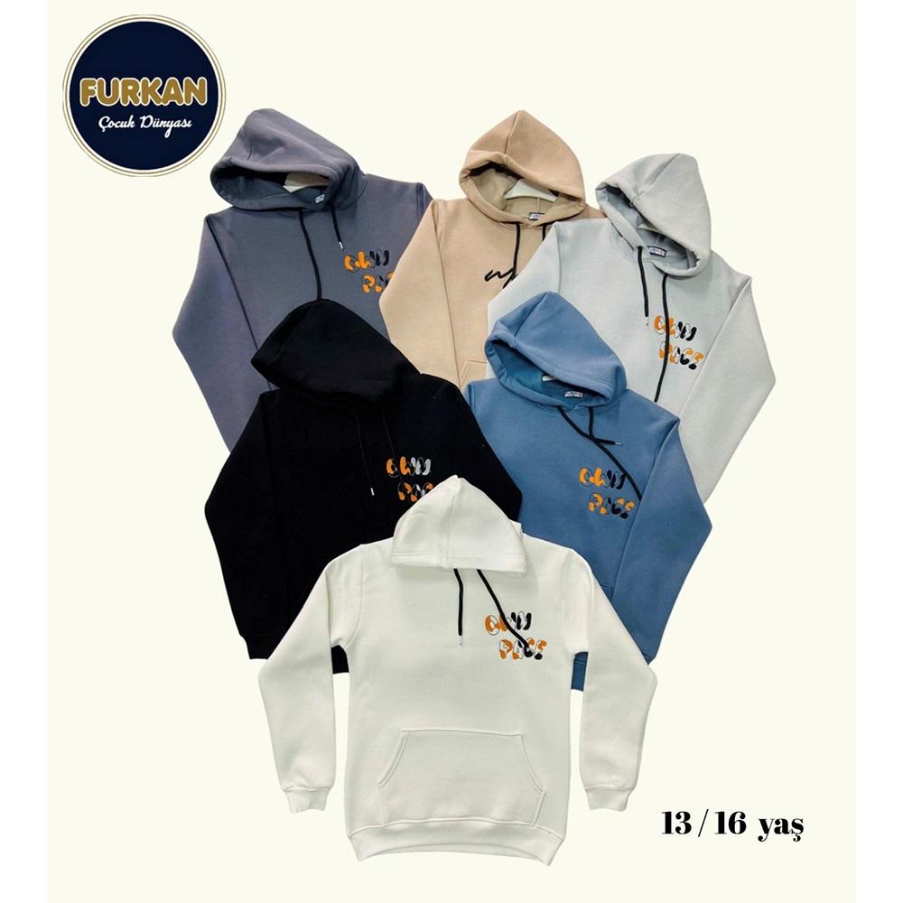 Furkan 8057 Erkek Çocuk 3 İplik Own Pace Nakışlı Kapşonlu Sweat 13-16 Yaş