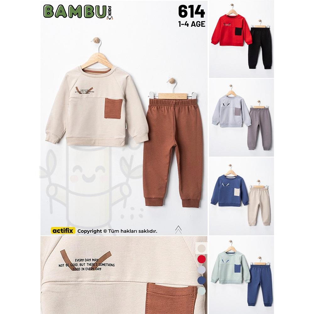 Bambu Kids 614 Erkek Çocuk 2 İplik Cepli Every Day May Baskılı Sıfır Yaka Takım 1-4 Yaş
