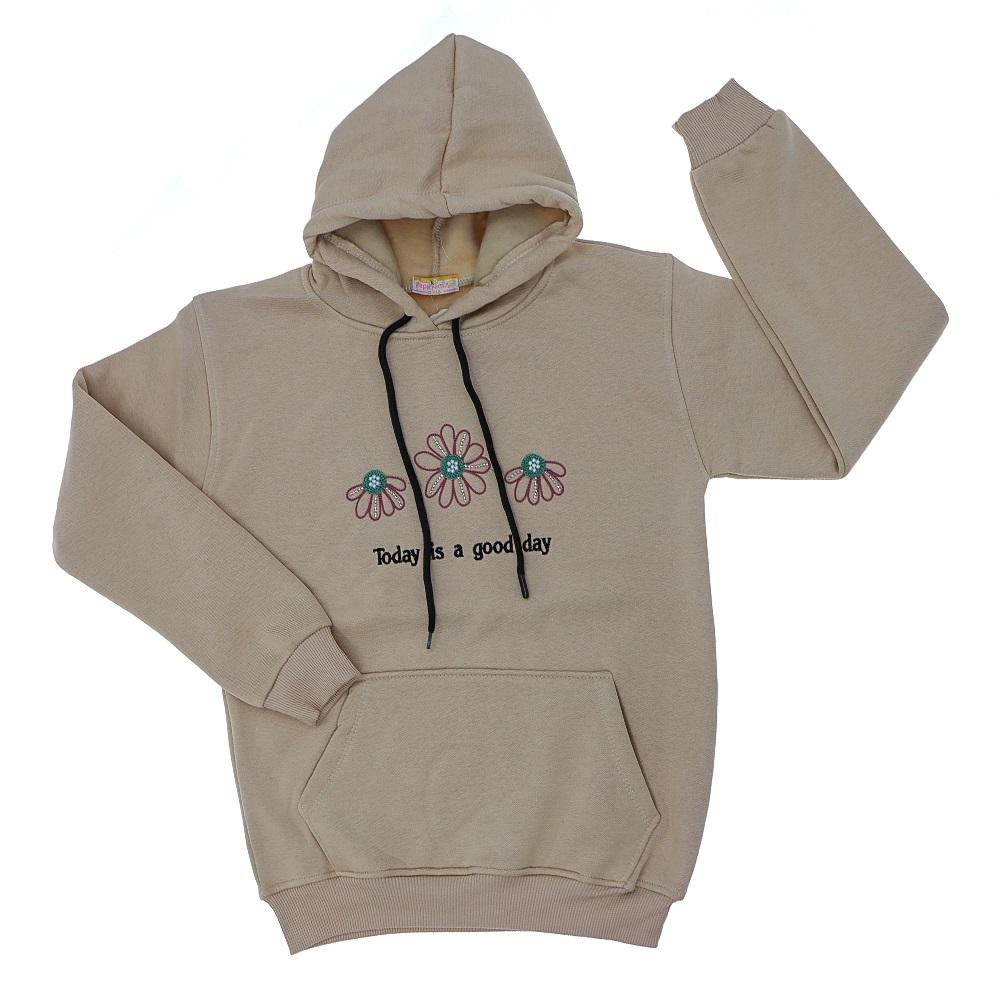 Papatyam Kids 10910 Kız Çocuk 3 İp Çicek Boncuklu Nakışlı Kapşonlu Sweat 9-12 Yaş