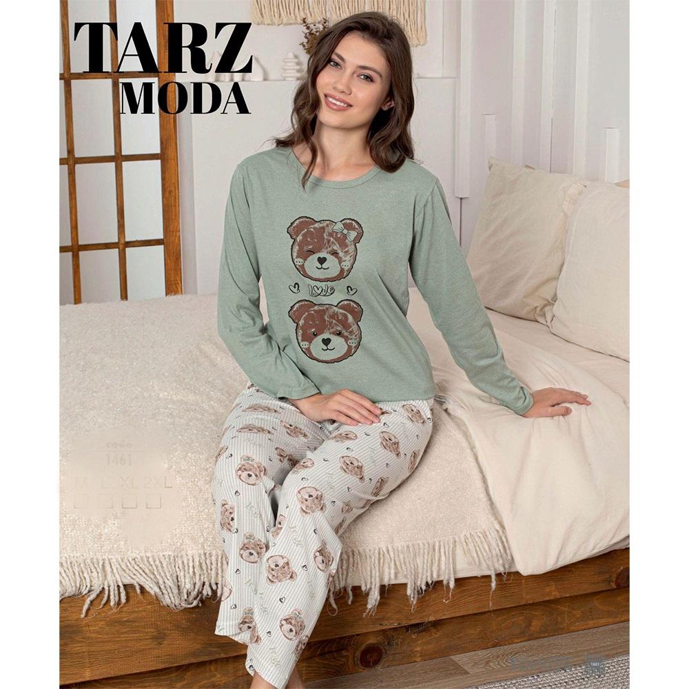 Tarz Moda 1461 Bayan Penye Likralı Baskılı Pijama Takımı M-2XL (4 Lü)