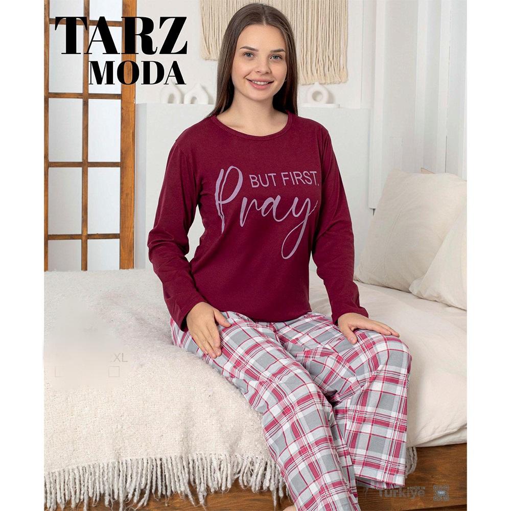 Tarz Moda 1451 Bayan Penye Likralı Baskılı Pijama Takımı M-2XL (4 Lü)