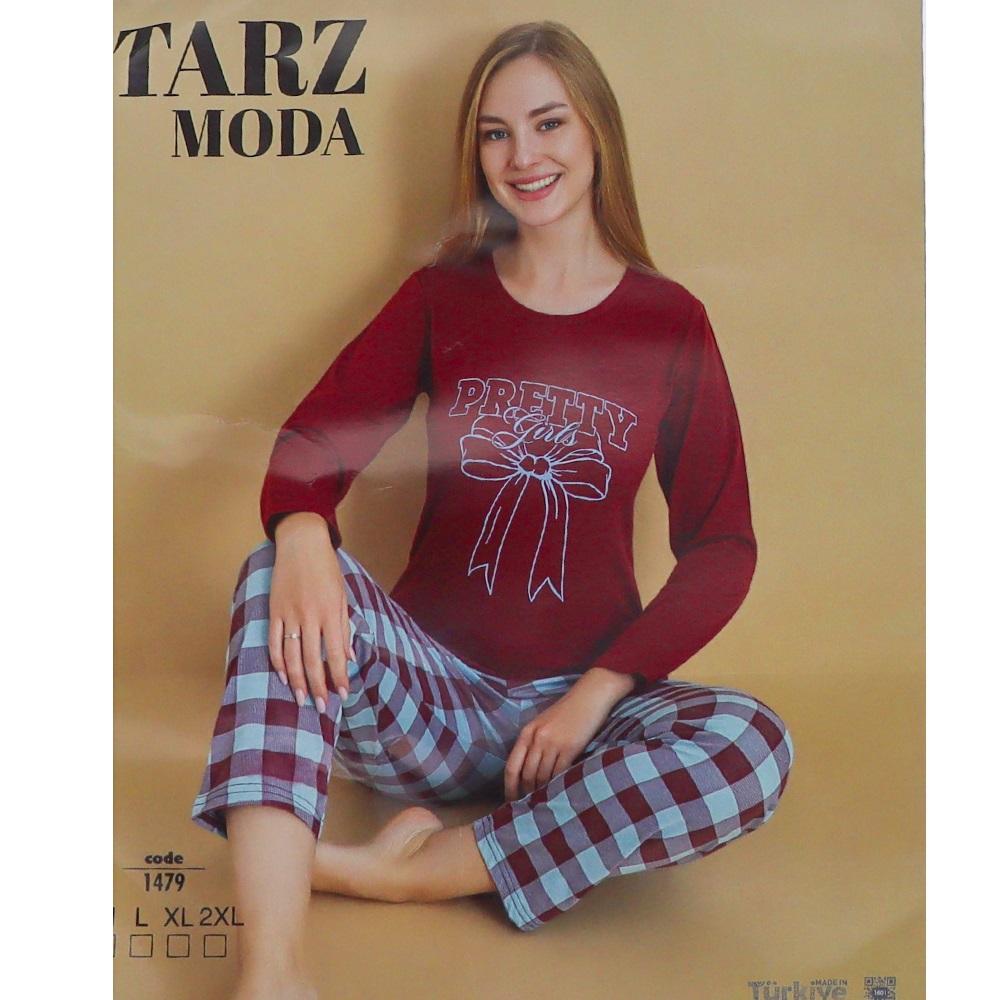 Tarz Moda 1479 Bayan Penye Likralı Baskılı Pijama Takımı M-2XL (4 Lü)