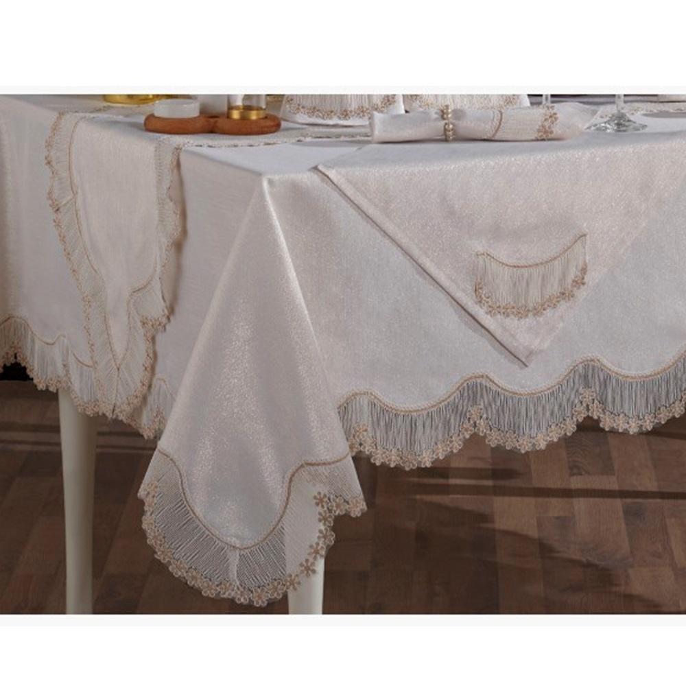 Kasso Home Krc0736 İnce Gardenya Fransız Güpürlü 26 parça Masa Örtüsü Seti 160 X 220 CM