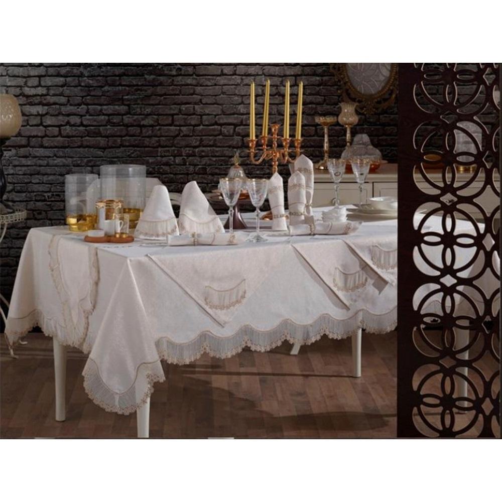 Kasso Home Krc0736 İnce Gardenya Fransız Güpürlü 26 parça Masa Örtüsü Seti 160 X 220 CM