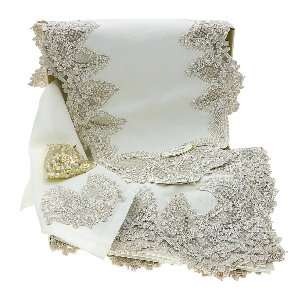 Kasso Home Krc1319 Valeria Fransız Güpürlü 26 Parça Masa Örtüsü Seti 160 X 220 CM