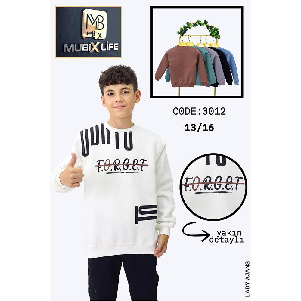 Mubix 3012 Erkek Çocuk 3 İp Şardonlu Forget Baskılı Sıfır Yaka Sweat 13-16 Yaş