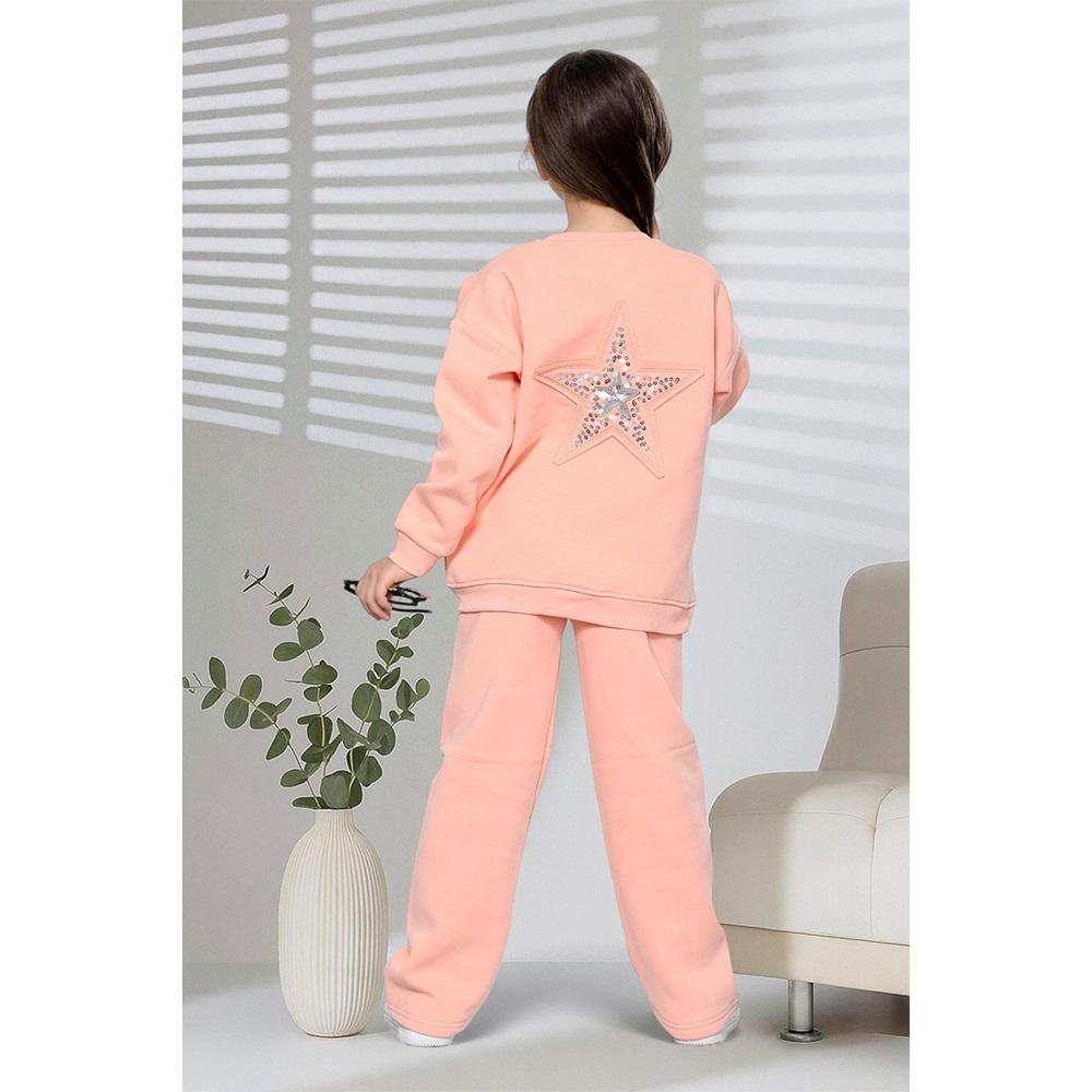 Tospik 40013 Kız Çocuk 3 ip Pullu Yıldız Aplike Nakışlı Sıfır Yaka Takım 3-10 Yaş