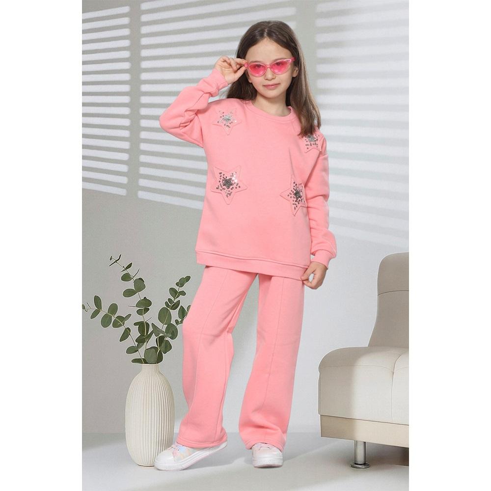 Tospik 40013 Kız Çocuk 3 ip Pullu Yıldız Aplike Nakışlı Sıfır Yaka Takım 3-10 Yaş