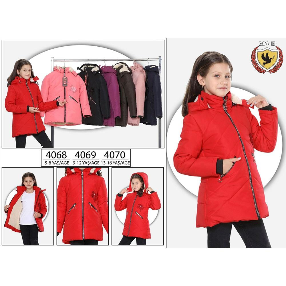 Hemam 4069 Kız Çocuk Keten Kareli Kapşonlu Mont 9-12 Yaş