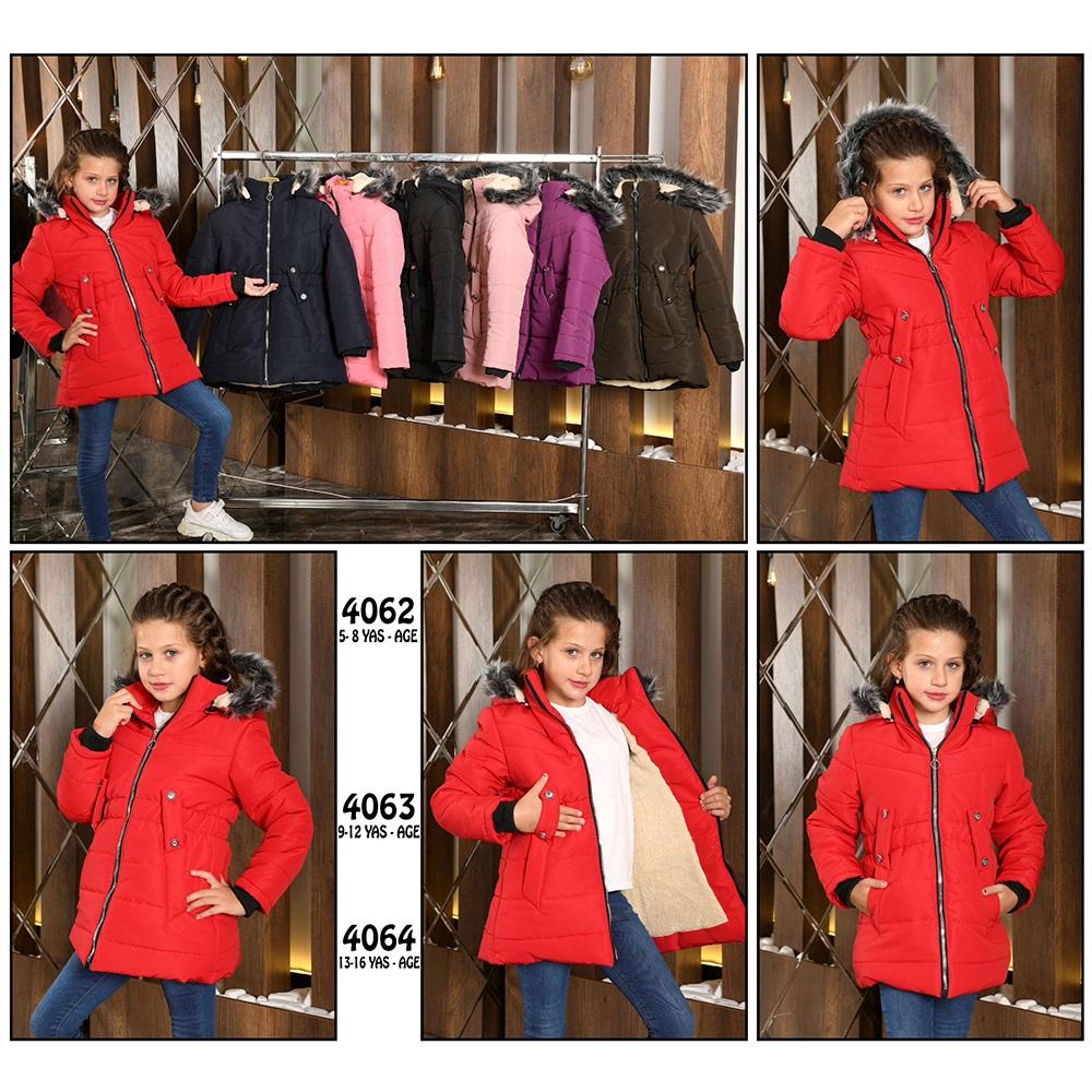 Hemam 4064 Kız Çocuk Keten Kareli Kapşonlu Mont 13-16 Yaş