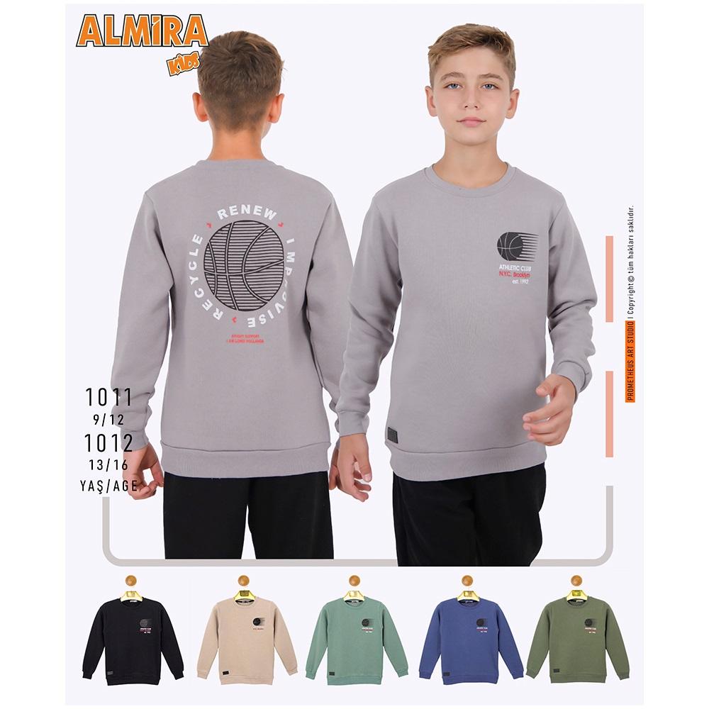 Almira Kids 1011 Erkek Çocuk 3 İp Nyc Baskılı Sıfır Yaka Sweat 9-12 Yaş