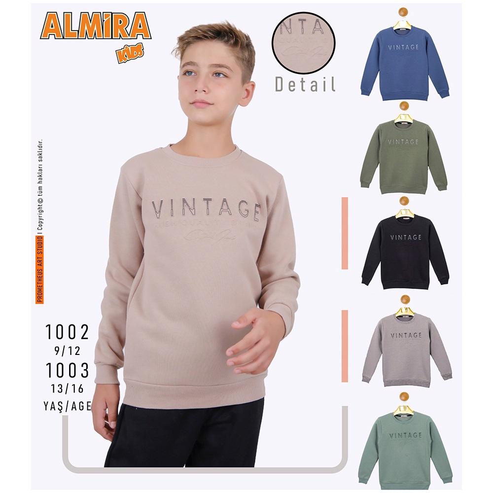 Almira Kids 1003 Erkek Çocuk 3 İp Vintage Baskılı Sıfır Yaka Sweat 13-16 Yaş
