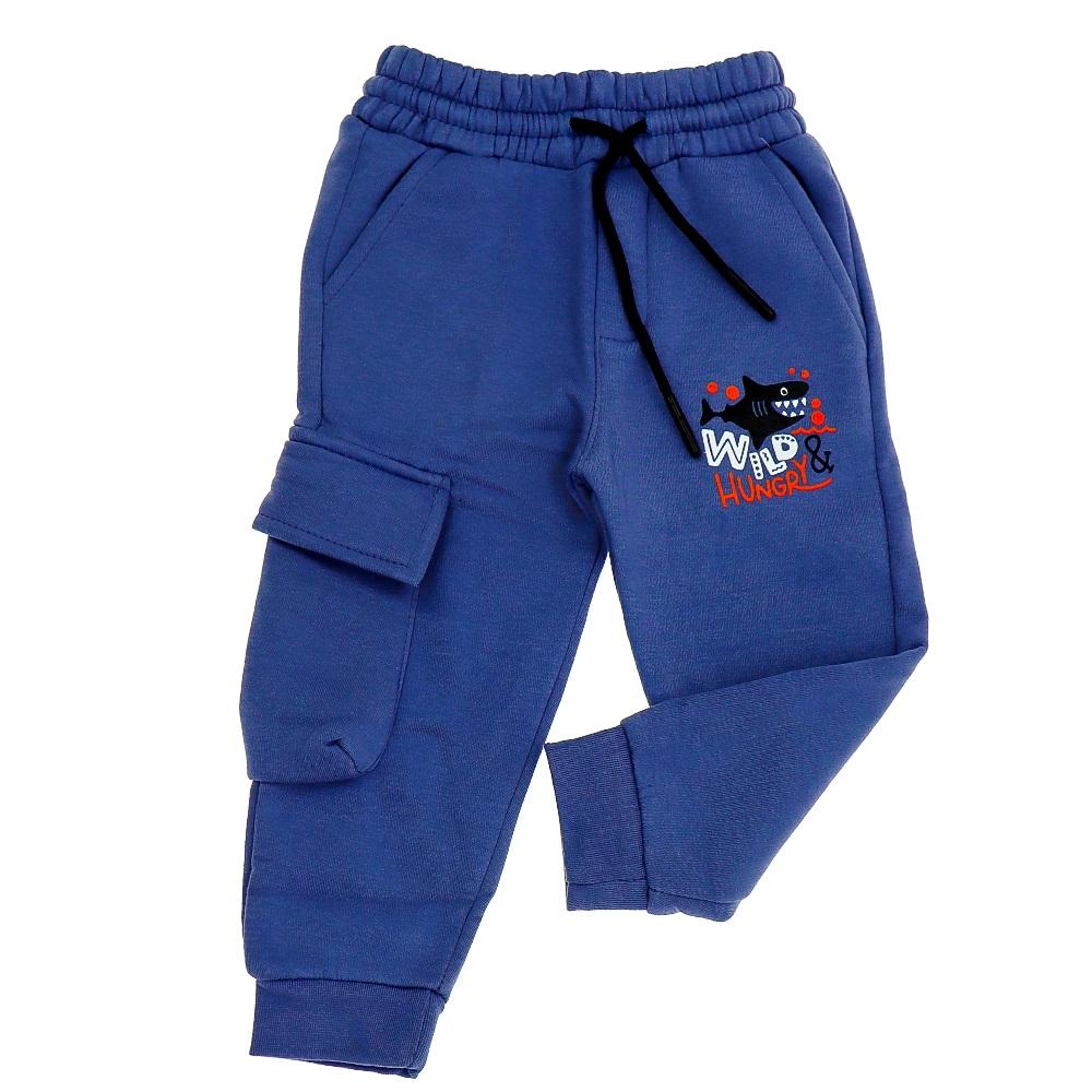 Uçar 3005-1 Erkek Çocuk 3 İp Köpek Balığı Baskılı Tek Komando Cepli Paça Ribana Eşofman Alt 2-6 Yaş