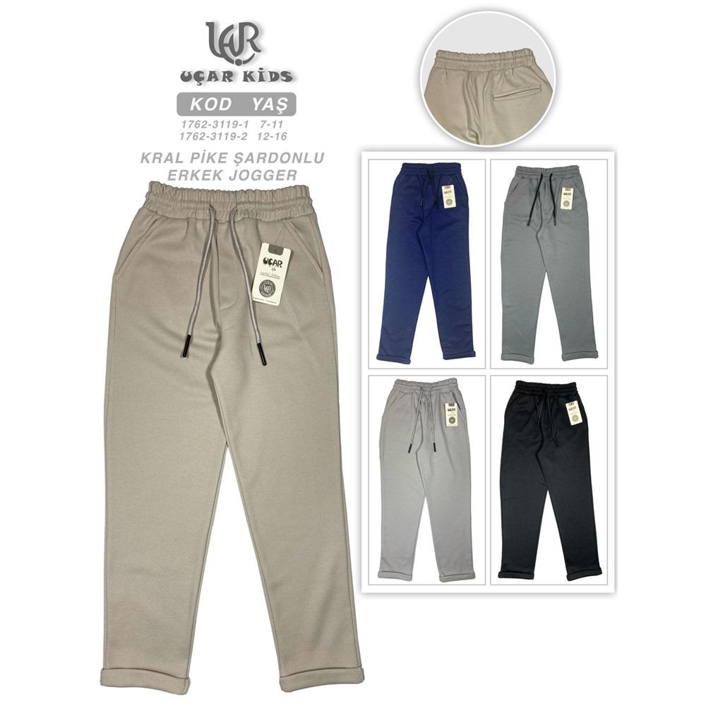 Uçar 3119-2 Erkek Çocuk Şardonlu Kral Pike Arka Cepli Jager Duble Paça Eşofman Alt 12-16 Yaş