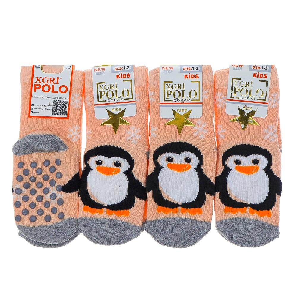 XGri Polo Ç-12 Çocuk Likralı Desenli Havlu Abs Kaymaz Taban Soket Çorap - Karışık Renk - 5-6 YAŞ