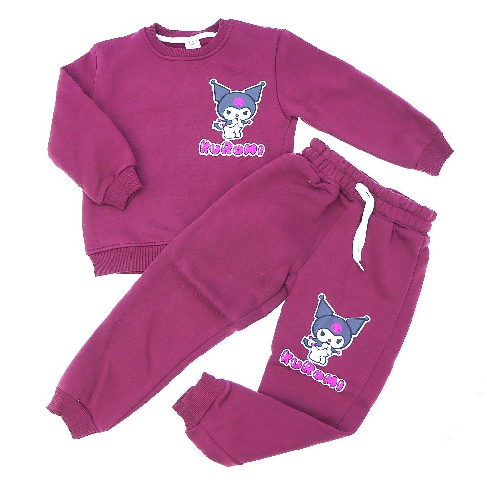 Tospik 40011 Kız Çocuk 3 ip Kuromi Sırt Baskılı Sıfır Yaka Takım 3-10 Yaş