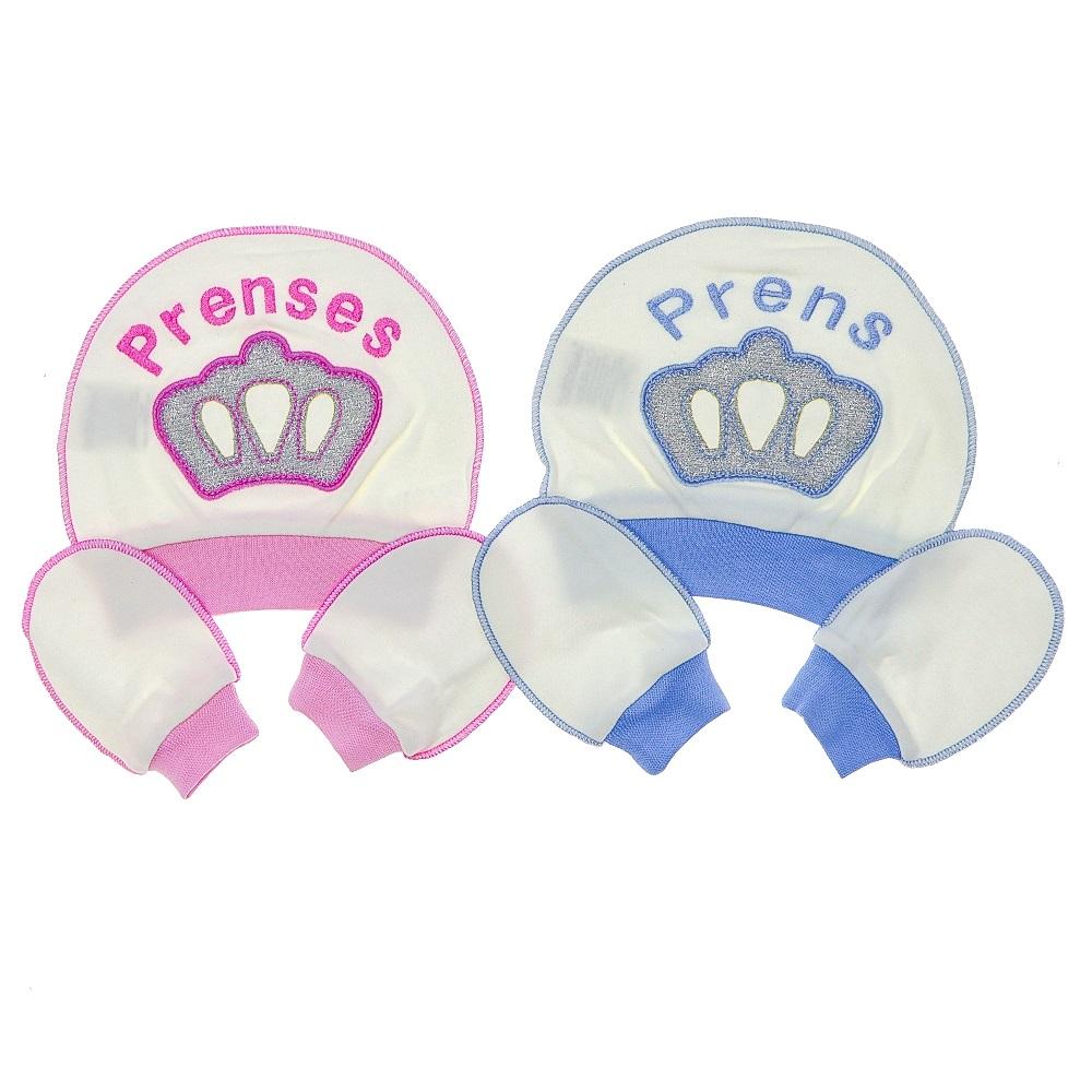 Babba Baby 0028 Bebe Coton Prens Ve Prenses Nakışlı 12 Li Bere Eldiven 0-1 Yaş - Karışık Renk - 0-1 YAŞ - 39978-Karışık Renk -0-1 YAŞ