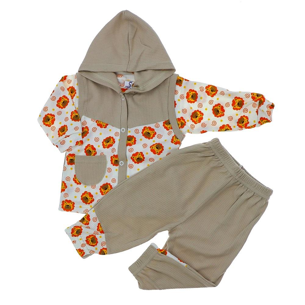 Çağkon 2033Erkek Çocuk Penye Aslanlı Kapşonlu Yelekli 3 lü Takım 1 Yaş