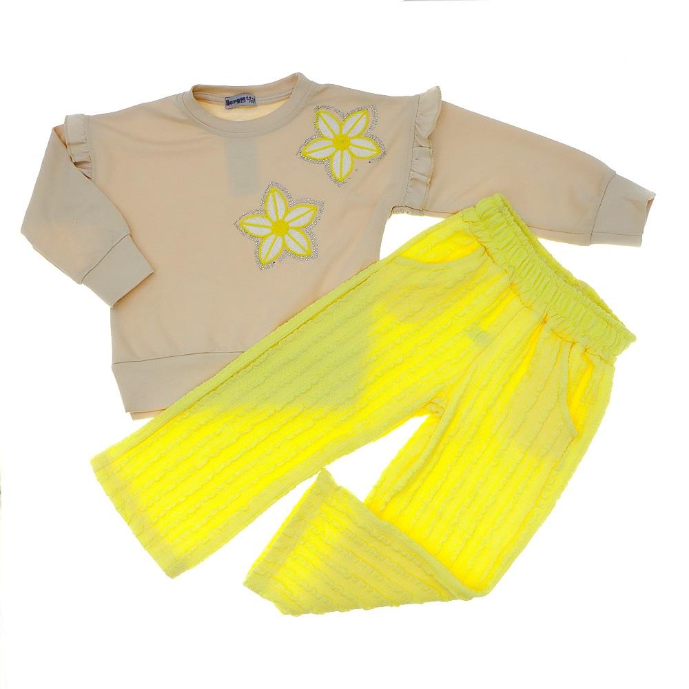 Rengoo 5127 Kız Çocuk 2 iplik Oysho Çiçek Nakışlı Sıfır Yaka Takım 4-11 Yaş