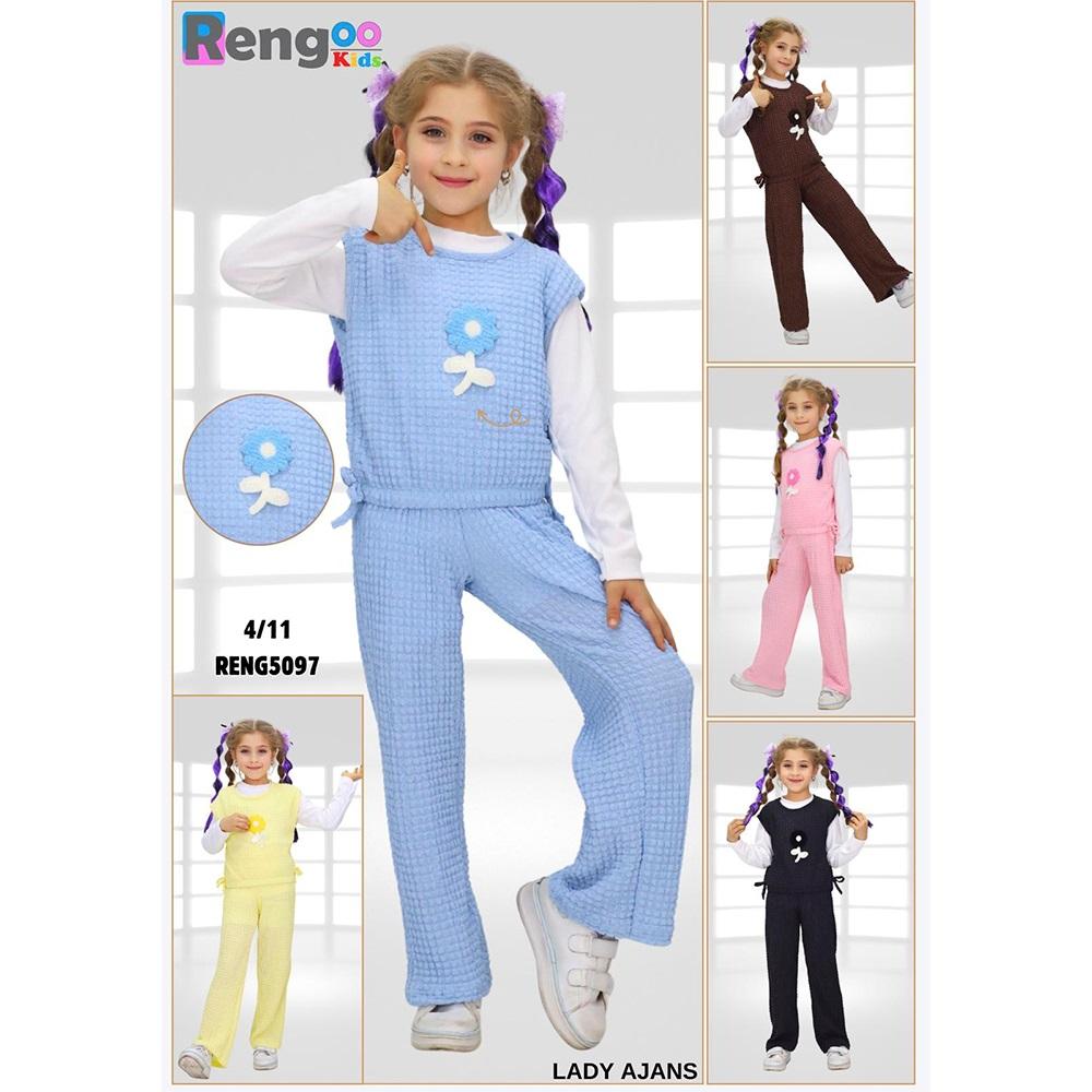 Rengoo 5097 Kız Çocuk Bubble Yanı Fiyonklu Çiçek Nakışlı 3 Lü Takım 3-10 Yaş