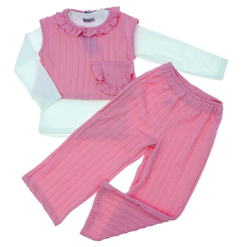 Rengoo 5094 Kız Çocuk Bubble Fırfırlı Cep Detaylı 3 Lü Takım 3-10 Yaş