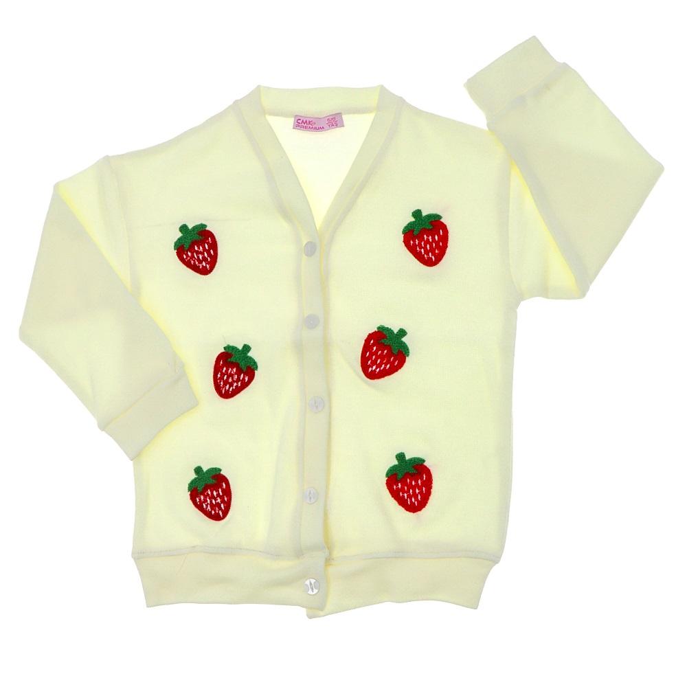 CMK KIDS 60920 Kız Çocuk Çilek Nakışlı Tiko Düğmeli Hırka 5-12 Yaş