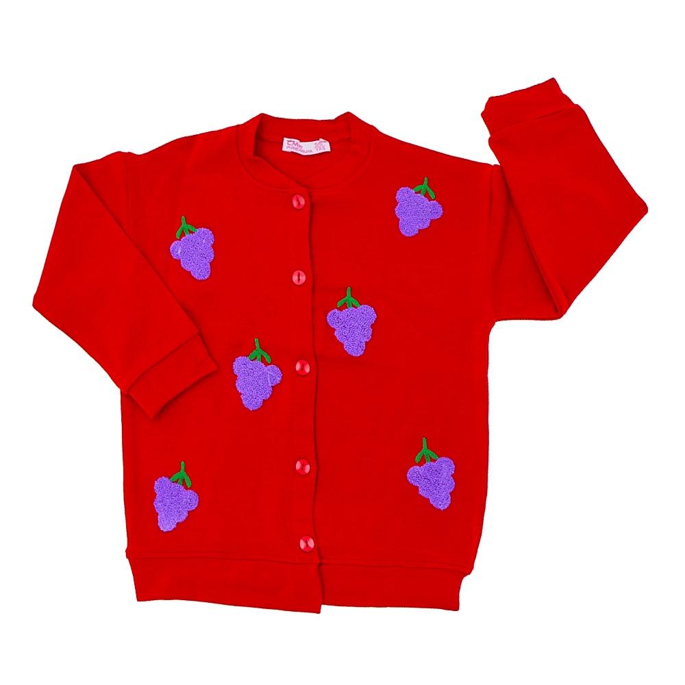 CMK KIDS 60925 Kız Çocuk Üzüm Nakışlı Tiko Düğmeli Hırka 5-12 Yaş