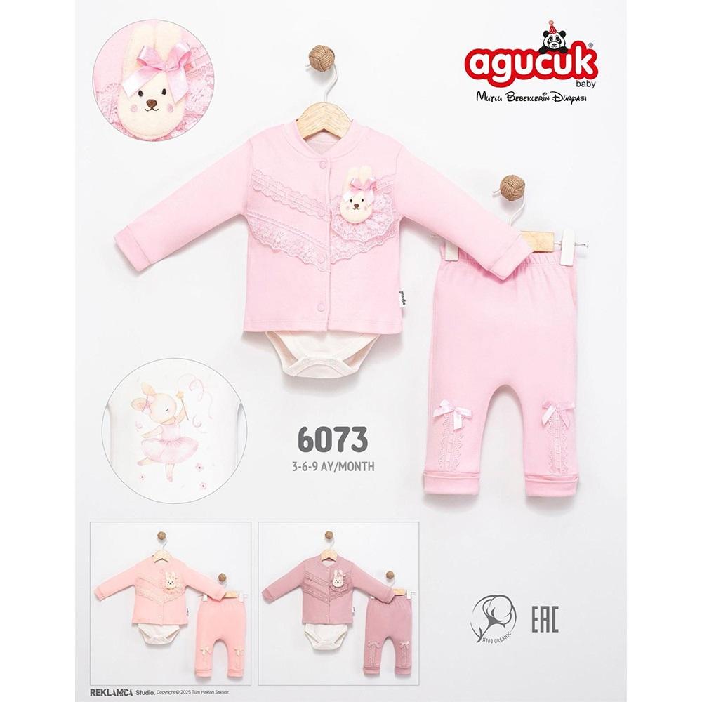 Agucuk Baby 6073 Kız Bebe Peluş Tavşan Dantelli 3 Lü Takım 3-9 Ay - 40947-Karışık Renk -3-9 AY