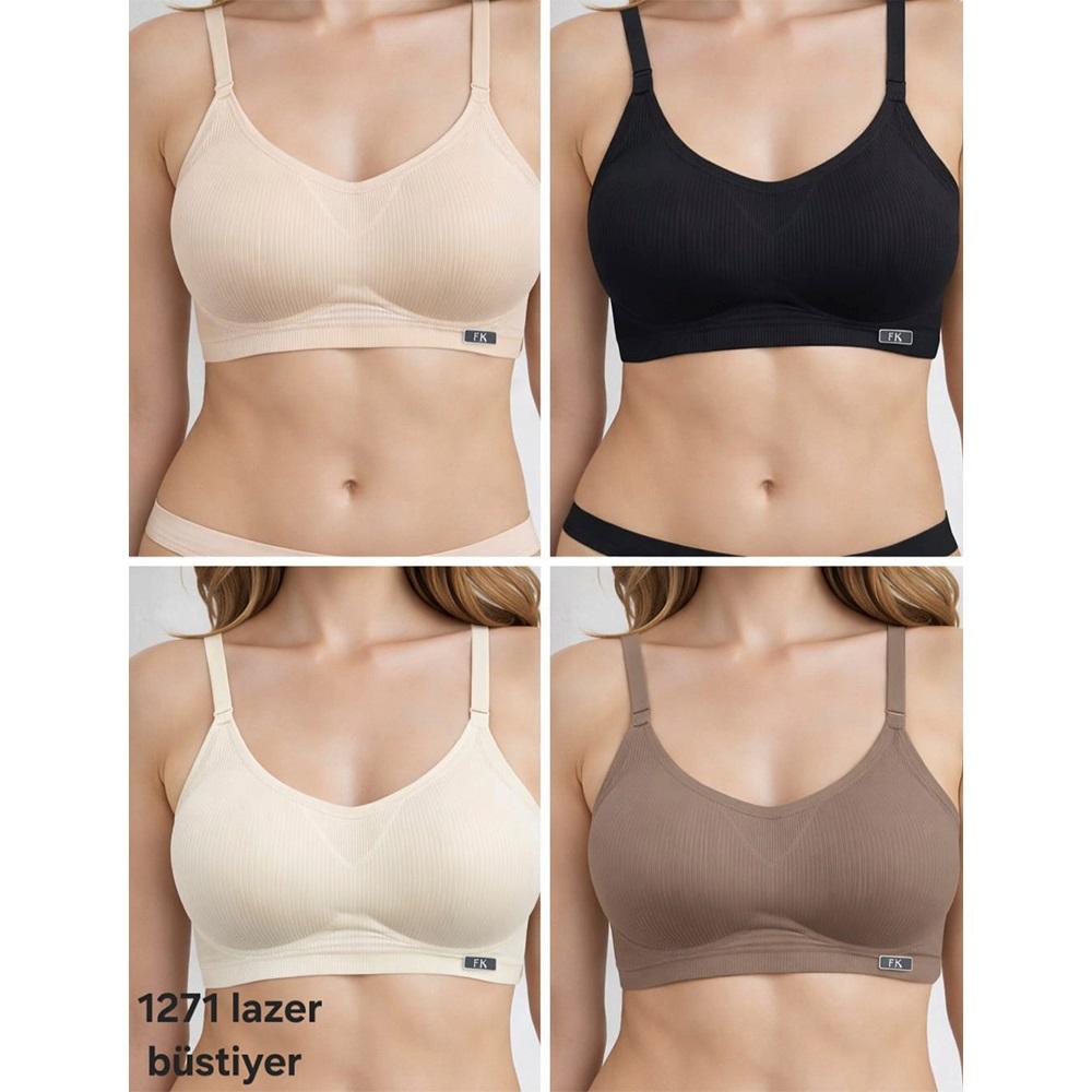 F.K 1271 Bayan Betli Lazer Kesim Sütyen S-2XL - 40957-Siyah-S-M-L-XL-2XL