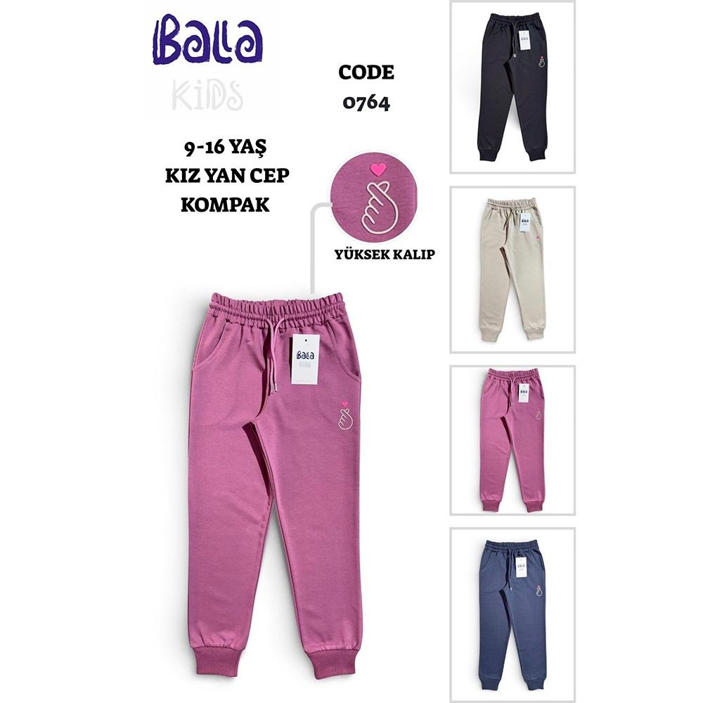 Bala 0764 Kız Çocuk kompak Penye Yan Cep Elle Kalp Baskılı Eşofman Alt 9-12 Yaş
