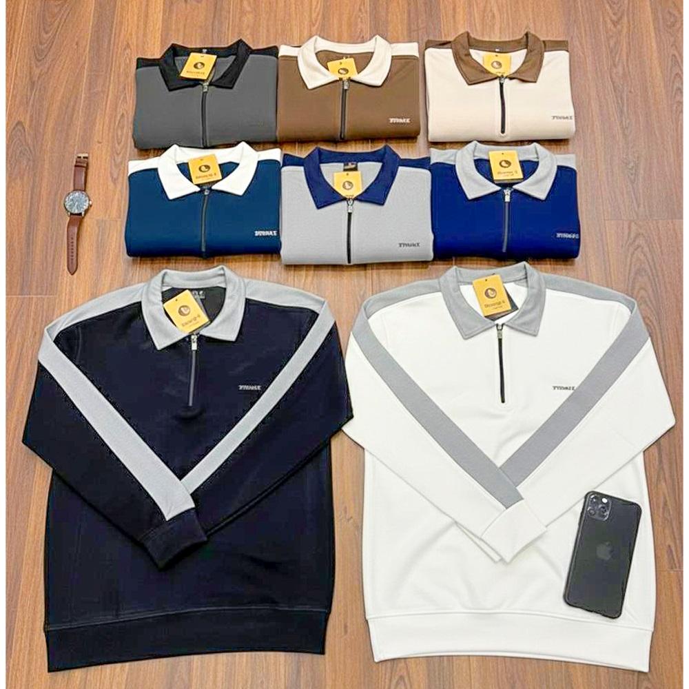 İtibar 00401 Erkek Oysho Gömlek Yaka Yarım Fermuarlı Kol Omuz Parçalı Sweat S-2XL