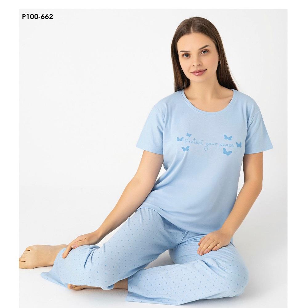 Sude P100-662 Bayan Modal Desenli Kısa Kol Pijama Takımı M-2XL - Karışık Renk - M-L-XL-2XL