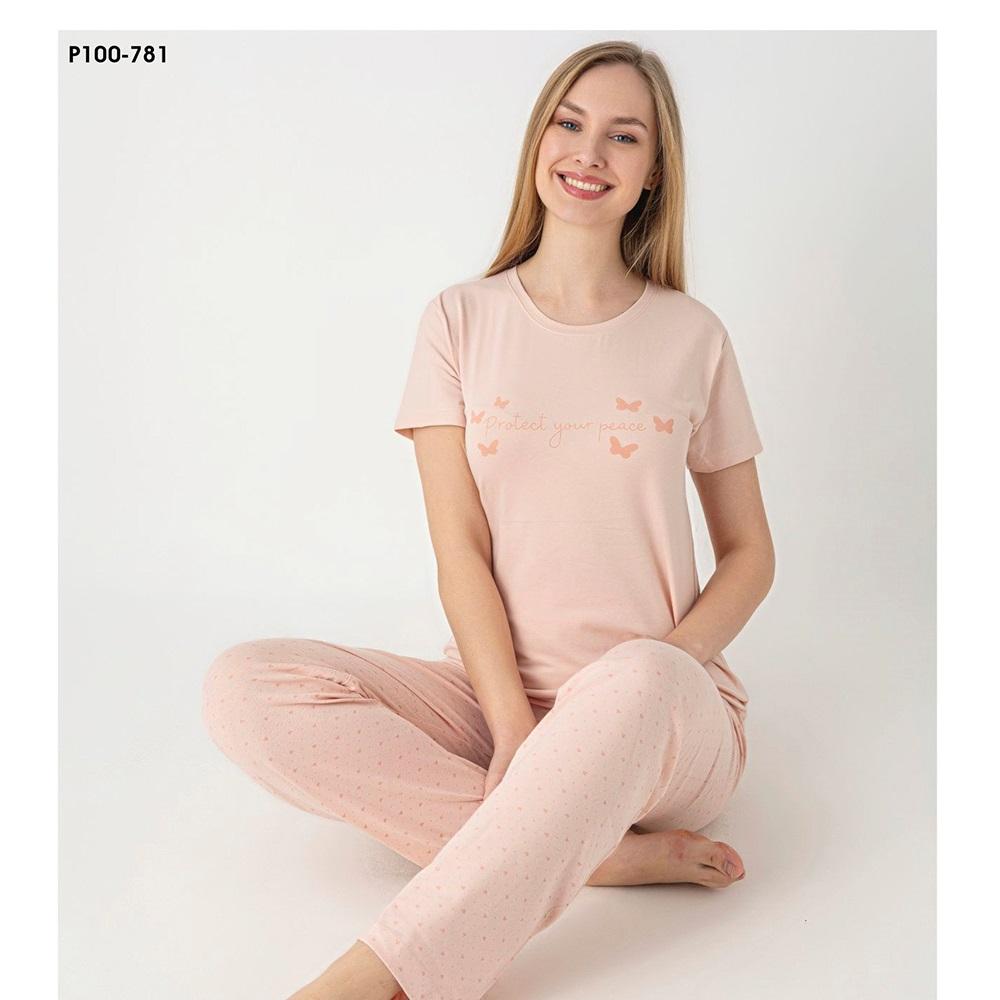 Sude P100-781 Bayan Modal Desenli Kısa Kol Pijama Takımı M-2XL - Karışık Renk - M-L-XL-2XL