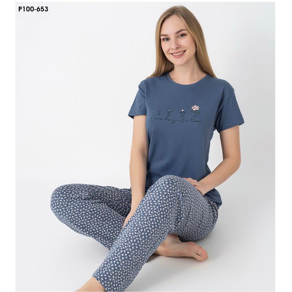 Sude P100-653 Bayan Modal Desenli Kısa Kol Pijama Takımı M-2XL