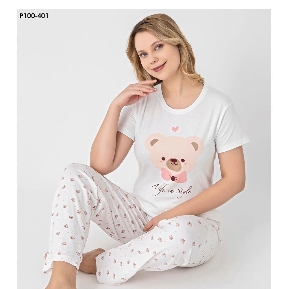 Sude P100-401 Bayan Modal Desenli Kısa Kol Pijama Takımı M-2XL