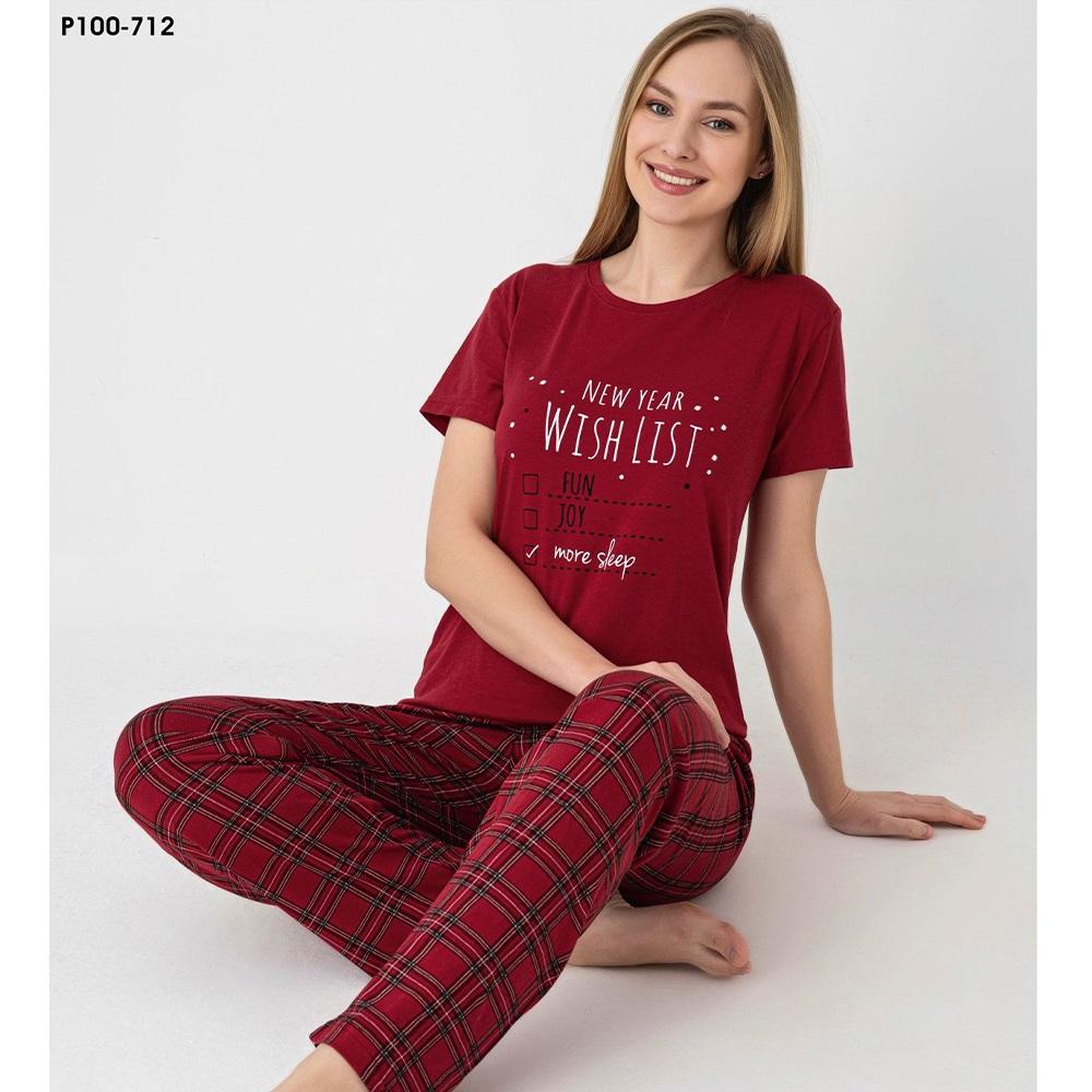 Sude P100-712 Bayan Modal Desenli Kısa Kol Pijama Takımı M-2XL - Karışık Renk - M-L-XL-2XL