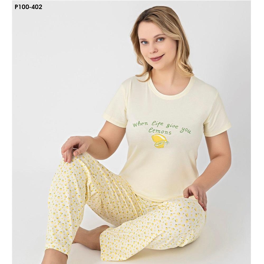 Sude P100-402 Bayan Modal Desenli Kısa Kol Pijama Takımı M-2XL - Karışık Renk - M-L-XL-2XL