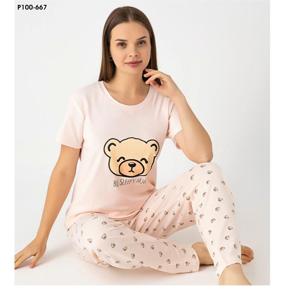Sude P100-667 Bayan Modal Desenli Kısa Kol Pijama Takımı M-2XL