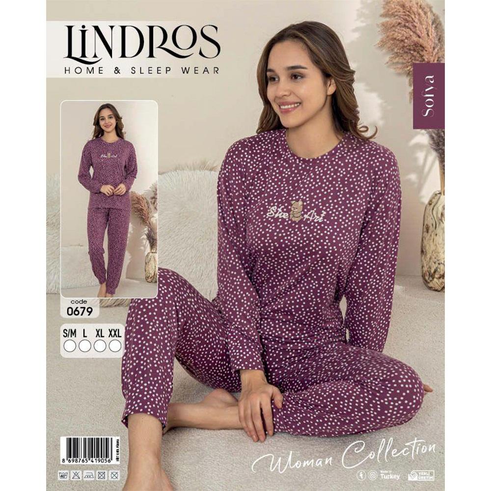 Lindros 0681 Bayan Sofia Desenli Uzun Kollu Pijama Takımı S-2XL