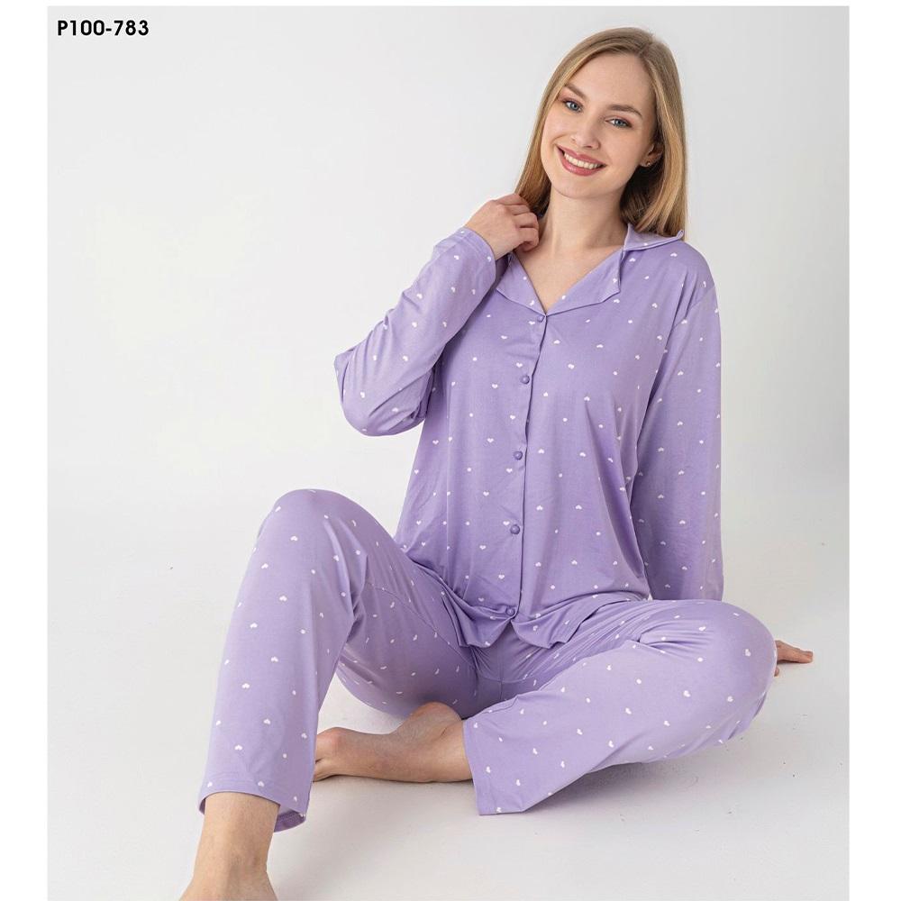 Charme P100-783 Bayan Milan Desenli Gömlekli Pijama Takımı M-2XL